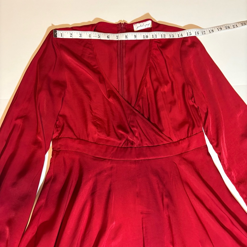 Petal & Pup Red Long-Sleeve Wrap Midi Dress, Sz 12, fits smaller. - Picture 13 of 15